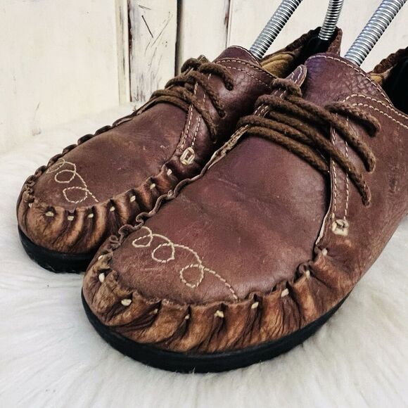 Funky Jimaire Brown Leather Handcrafted Artisan Boho Oxfords Cottagecore 7.5 / 8 - Picture 2 of 8